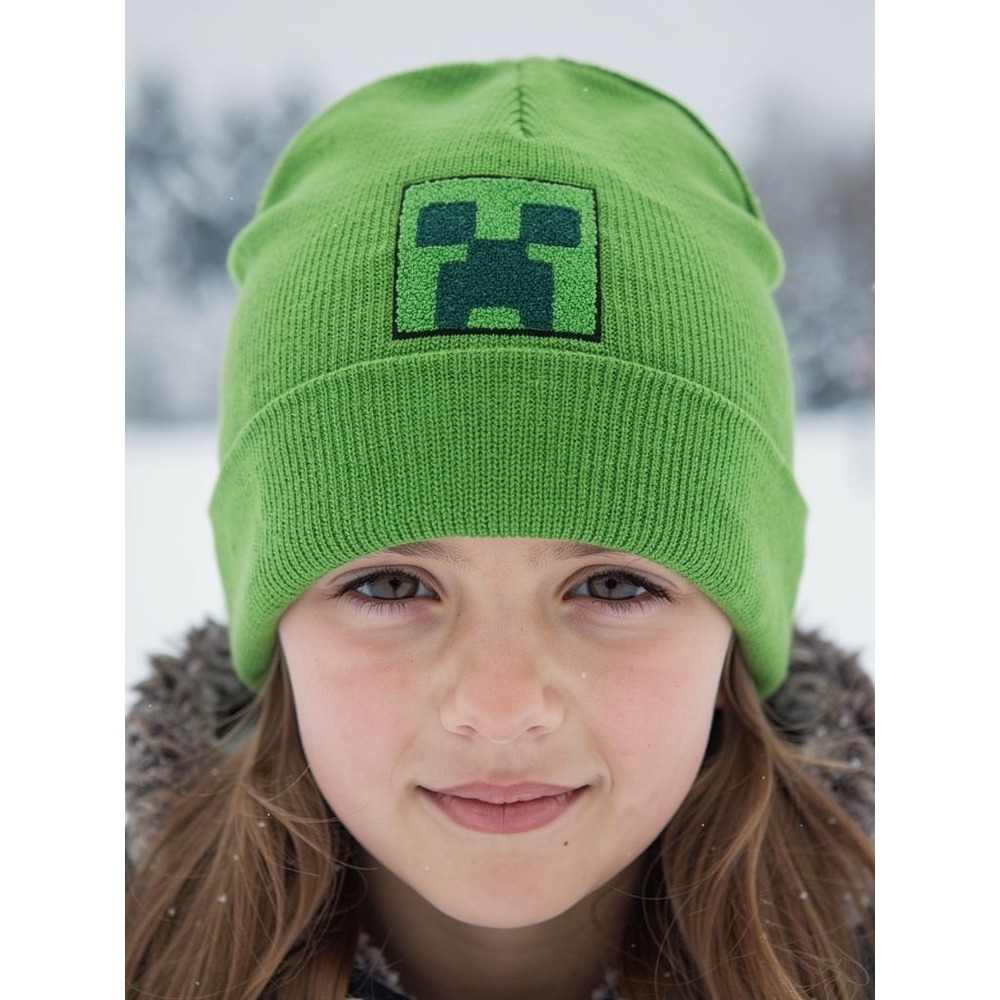 Minecraft Creeper Striped Ribbed‎ Cuffed Beanie Hat NWT Cozy Winter Wear Gift
